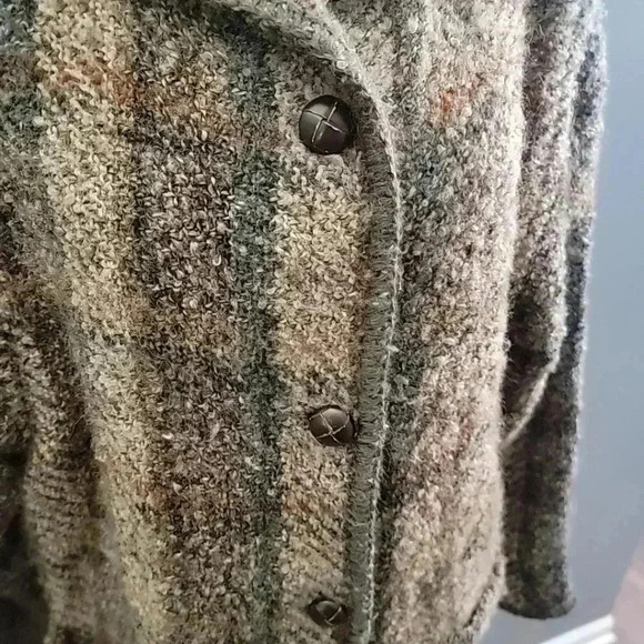 WEAVE OF THE IRISH hand knit plaid wool chore sweater jacket XS vtg 90s Oversize - Picture 2 of 6